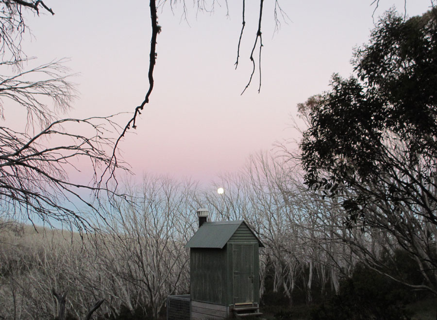 Moonrise over the Johnston's hut toilet